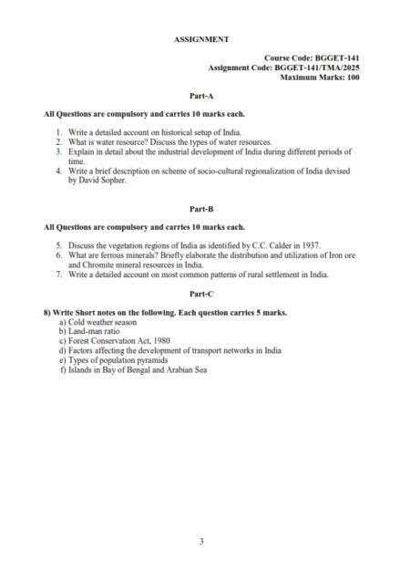 IGNOU BGGET-141 Solved Assignment 2025 English Medium