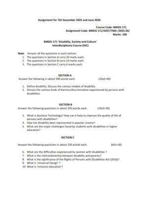 IGNOU BMDG-171 Solved Assignment July 2025 & January 2026 English Medium