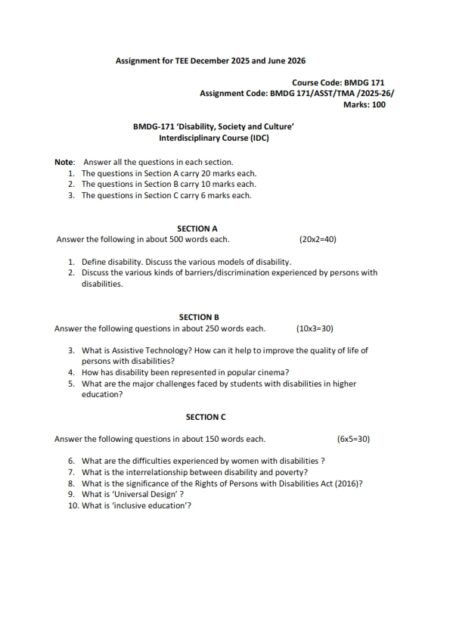 IGNOU BMDG-171 Solved Assignment July 2025 & January 2026 English Medium