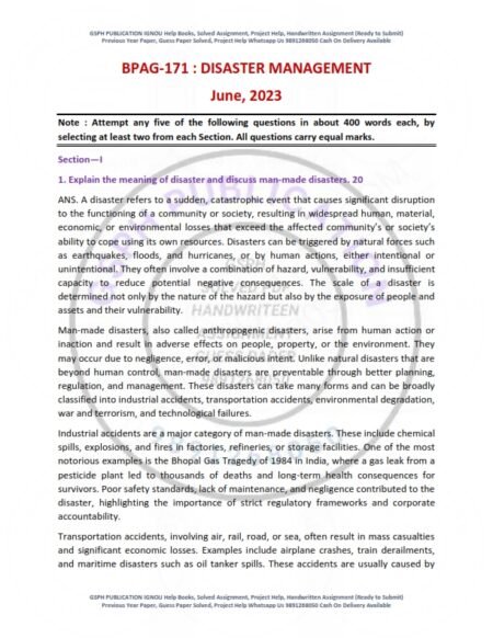 IGNOU BPAG-171 Previous Year Solved Question Paper English Medium (JUNE 2023)