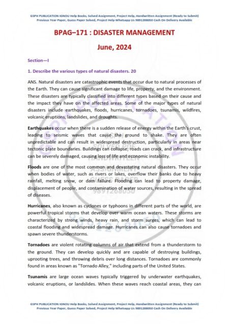 IGNOU BPAG-171 Previous Year Solved Question Paper English Medium (JUNE 2024)