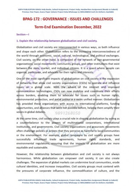 IGNOU BPAG-172 Previous Year Solved Question Paper English Medium (DEC 2022)