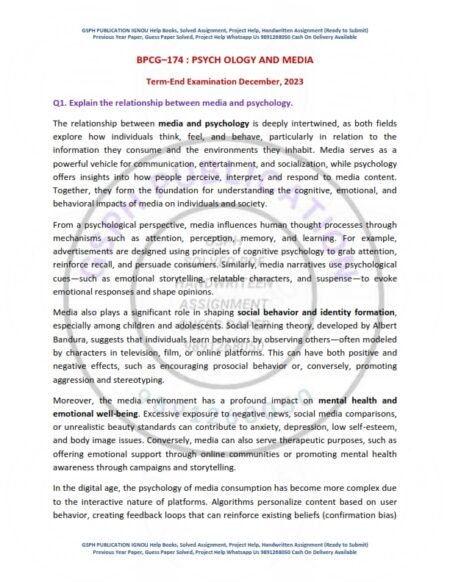 IGNOU BPCG-174 Previous Year Solved Question Paper English Medium (DEC 2023)