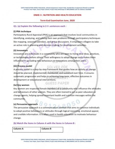 IGNOU DNHE-03 Previous Year Solved Question Paper English Medium (JUNE 2020)