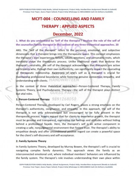 IGNOU MCFT-04 Previous Year Solved Question Paper English Medium (DEC 2022)