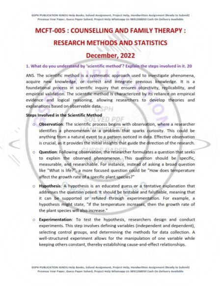 IGNOU MCFT-05 Previous Year Solved Question Paper English Medium (DEC 2022)