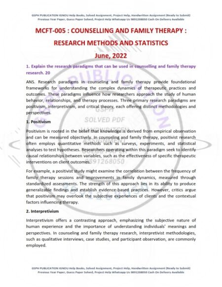 IGNOU MCFT-05 Previous Year Solved Question Paper English Medium (JUNE 2022)