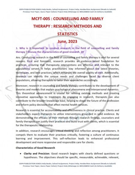 IGNOU MCFT-05 Previous Year Solved Question Paper English Medium (JUNE 2023)