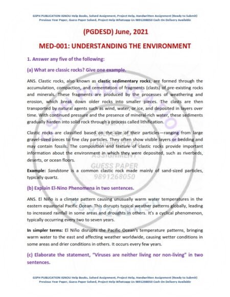 IGNOU MED-001 Previous Year Solved Question Paper English Medium (JUNE 2021)