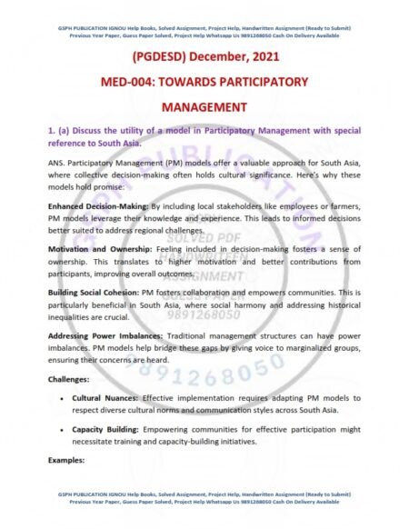 IGNOU MED-004 Previous Year Solved Question Paper English Medium (DEC 2021)