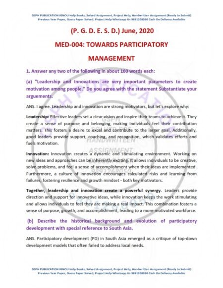 IGNOU MED-004 Previous Year Solved Question Paper English Medium (JUNE 2020)