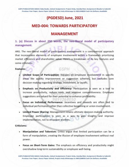 IGNOU MED-004 Previous Year Solved Question Paper English Medium (JUNE 2021)