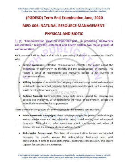 IGNOU MED-006 Previous Year Solved Question Paper English Medium (JUNE 2020)