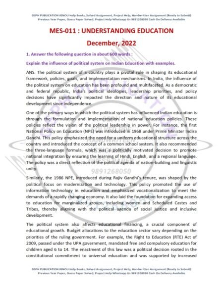 IGNOU MES-011 Previous Year Solved Question Paper English Medium (DEC 2022)