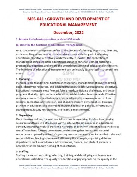 IGNOU MES-041 Previous Year Solved Question Paper English Medium (DEC 2022)