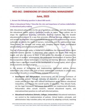 IGNOU MES-042 Previous Year Solved Question Paper English Medium (JUNE 2023)