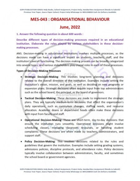 IGNOU MES-043 Previous Year Solved Question Paper English Medium (JUNE 2022)
