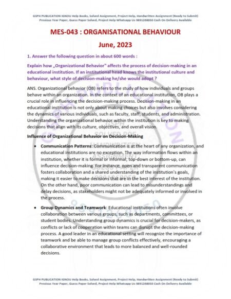 IGNOU MES-043 Previous Year Solved Question Paper English Medium (JUNE 2023)