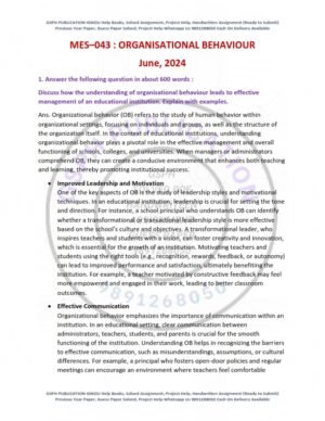 IGNOU MES-043 Previous Year Solved Question Paper English Medium (JUNE 2024)