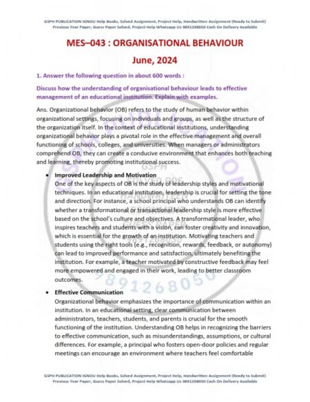 IGNOU MES-043 Previous Year Solved Question Paper English Medium (JUNE 2024)