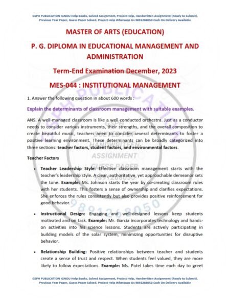 IGNOU MES-044 Previous Year Solved Question Paper English Medium (DEC 2023)