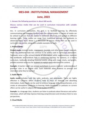 IGNOU MES-044 Previous Year Solved Question Paper English Medium (JUNE 2023)
