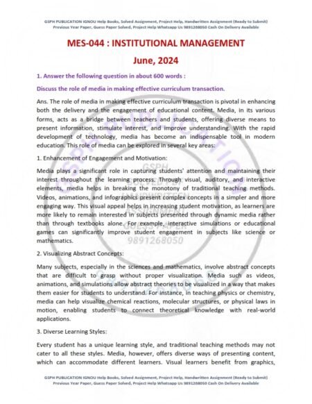 IGNOU MES-044 Previous Year Solved Question Paper English Medium (JUNE 2024)