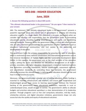 IGNOU MES-046 Previous Year Solved Question Paper English Medium (JUNE 2024)