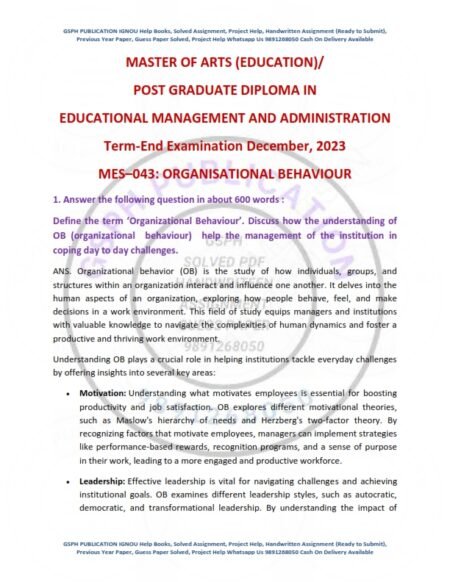 IGNOU MES-043 Previous Year Solved Question Paper English Medium (DEC 2023)