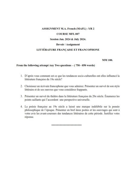 IGNOU MFL-007 Solved Assignment 2024 French Medium