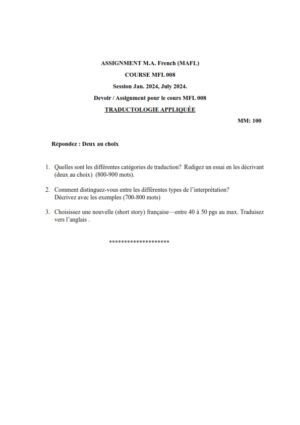IGNOU MFL-008 Solved Assignment 2024 French Medium