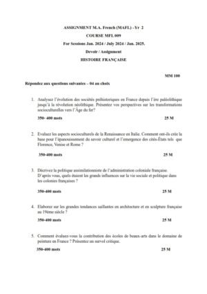 IGNOU MFL-009 Solved Assignment 2025 French Medium