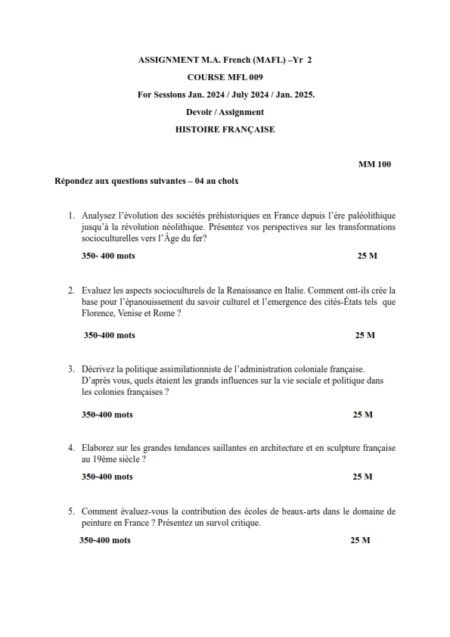 IGNOU MFL-009 Solved Assignment 2025 French Medium