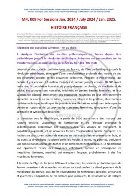 IGNOU MFL-009 Solved Assignment 2025 French Medium