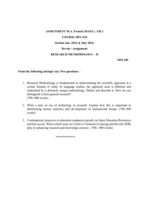 IGNOU MFL-10 Solved Assignment 2025 French Medium