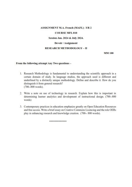 IGNOU MFL-10 Solved Assignment 2025 French Medium
