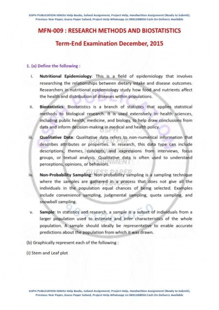 IGNOU MFN-09 Previous Year Solved Question Paper English Medium (DEC 2015)