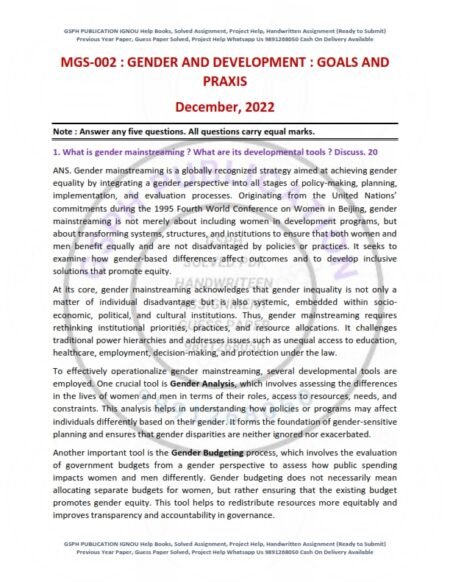 IGNOU MGS-002 Previous Year Solved Question Paper English Medium (DEC 2022)
