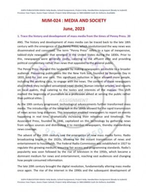 IGNOU MJM-024 Previous Year Solved Question Paper English Medium (JUNE 2023)