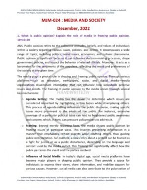 IGNOU MJM-024 Previous Year Solved Question Paper English Medium (DEC 2022)