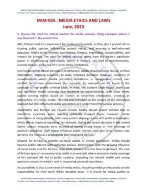 IGNOU MJM-025 Previous Year Solved Question Paper English Medium (JUNE 2023)