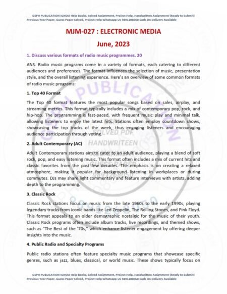 IGNOU MJM-027 Previous Year Solved Question Paper English Medium (JUNE 2023)
