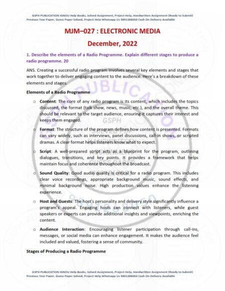 IGNOU MJM-027 Previous Year Solved Question Paper English Medium (DEC 2022)