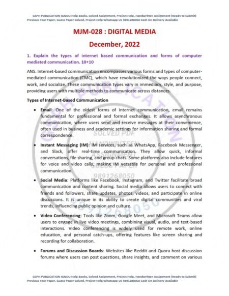 IGNOU MJM-028 Previous Year Solved Question Paper English Medium (DEC 2022)
