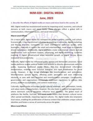 IGNOU MJM-028 Previous Year Solved Question Paper English Medium (JUNE 2023)