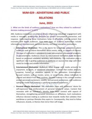 IGNOU MJM-029 Previous Year Solved Question Paper English Medium (JUNE 2023)