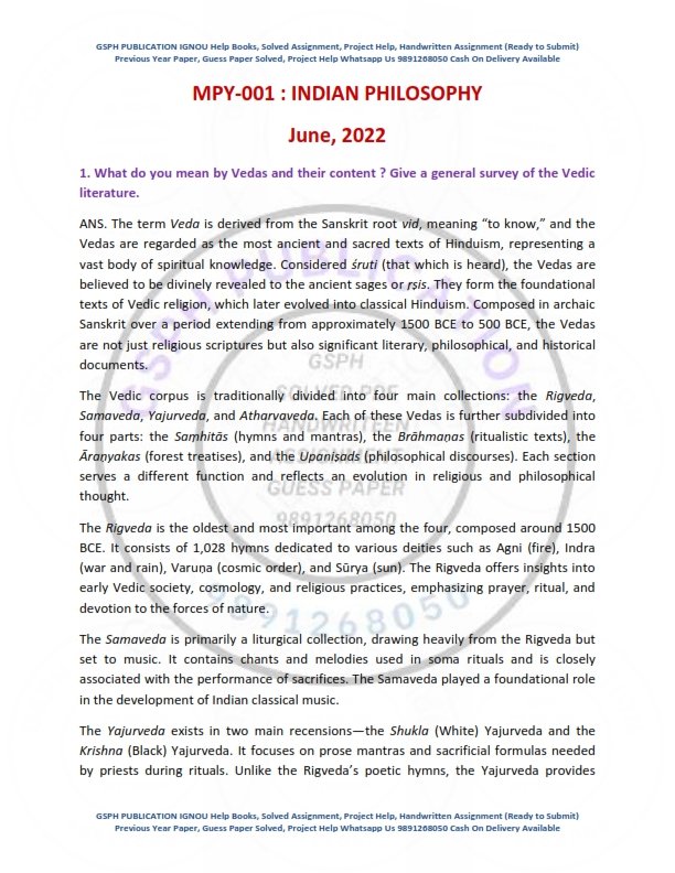 IGNOU MPY-001 Previous Year Solved Question Paper English Medium (JUNE 2022)