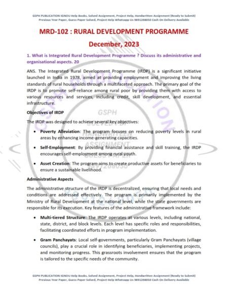 IGNOU MRD-102 Previous Year Solved Question Paper English Medium (DEC 2023)