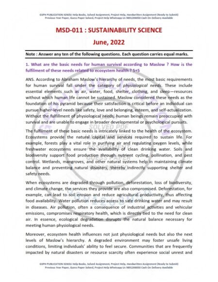 IGNOU MSD-011 Previous Year Solved Question Paper English Medium (JUNE 2022)