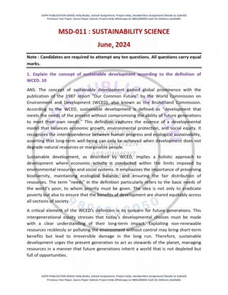 IGNOU MSD-011 Previous Year Solved Question Paper English Medium (JUNE 2024)